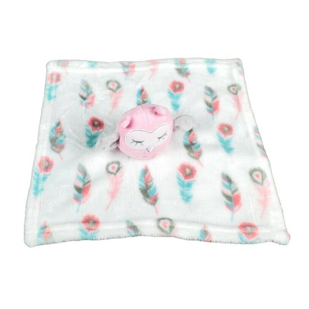 Cribmates Security Blanket Owl w/Feathers Lovey Plush Toy Soft Cuddly Pink White